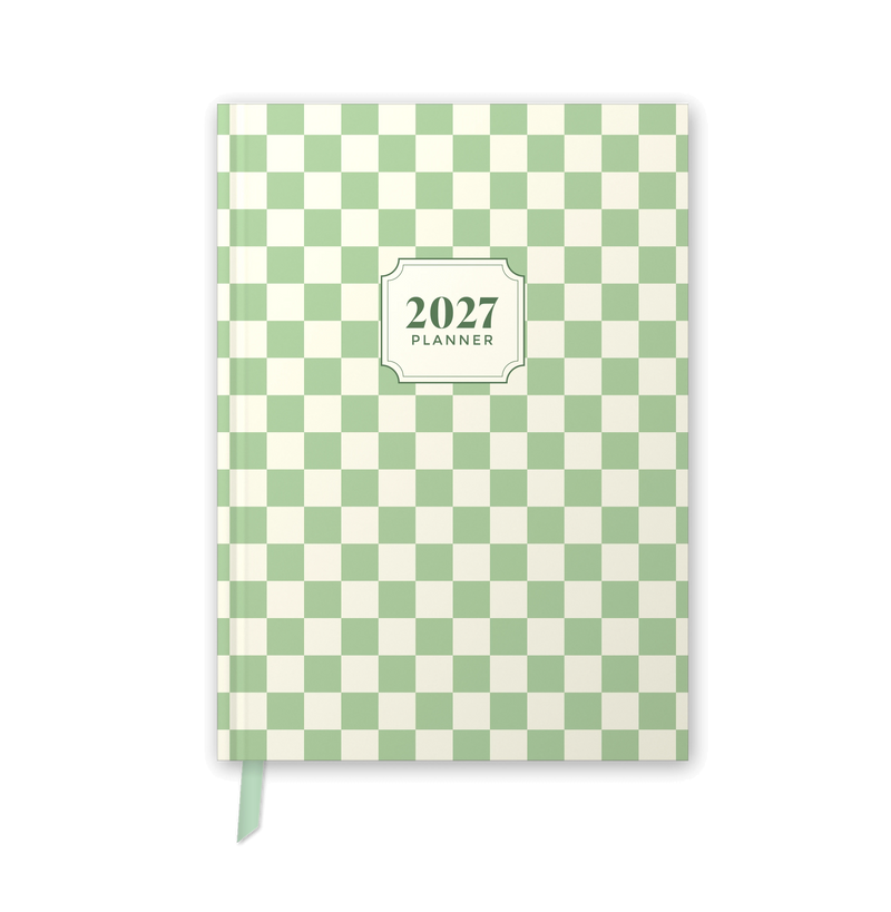 2027 daily planner diary, Sage Green Check A5 hardbound cover, front