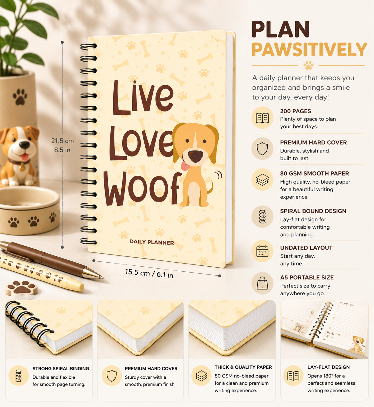 Daily Planner Undated - Live Love Woof Edition