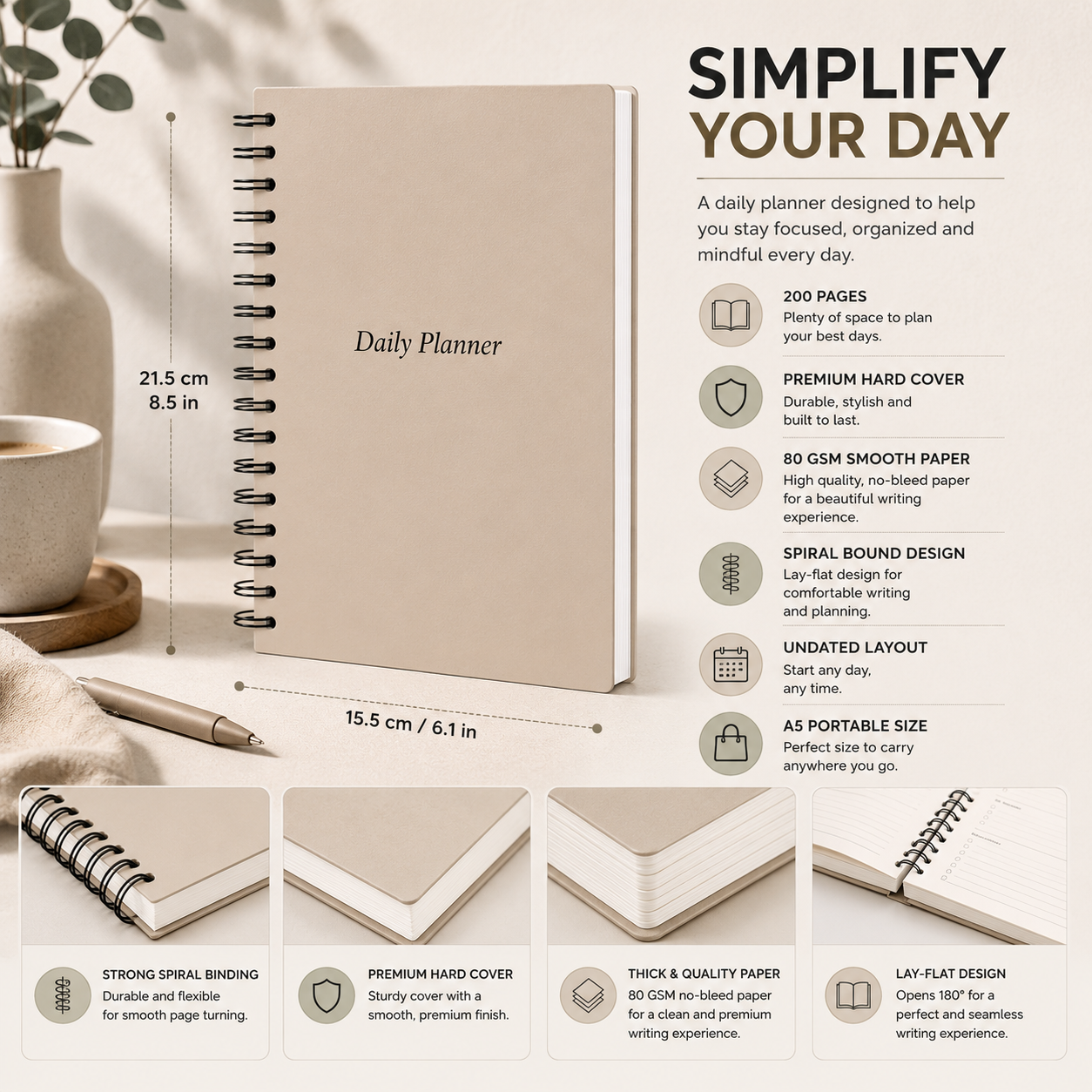 Daily Planner Undated - Soft Sand Edition