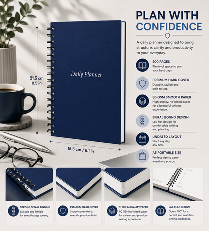 Daily Planner Undated - Classic Navy Edition