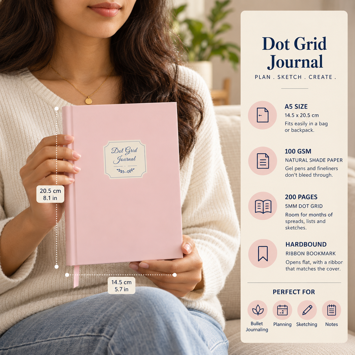Blush Pink dot grid journal feature guide