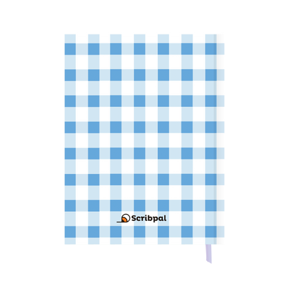 Blue Gingham dot grid journal, A5 hardbound notebook, back cover