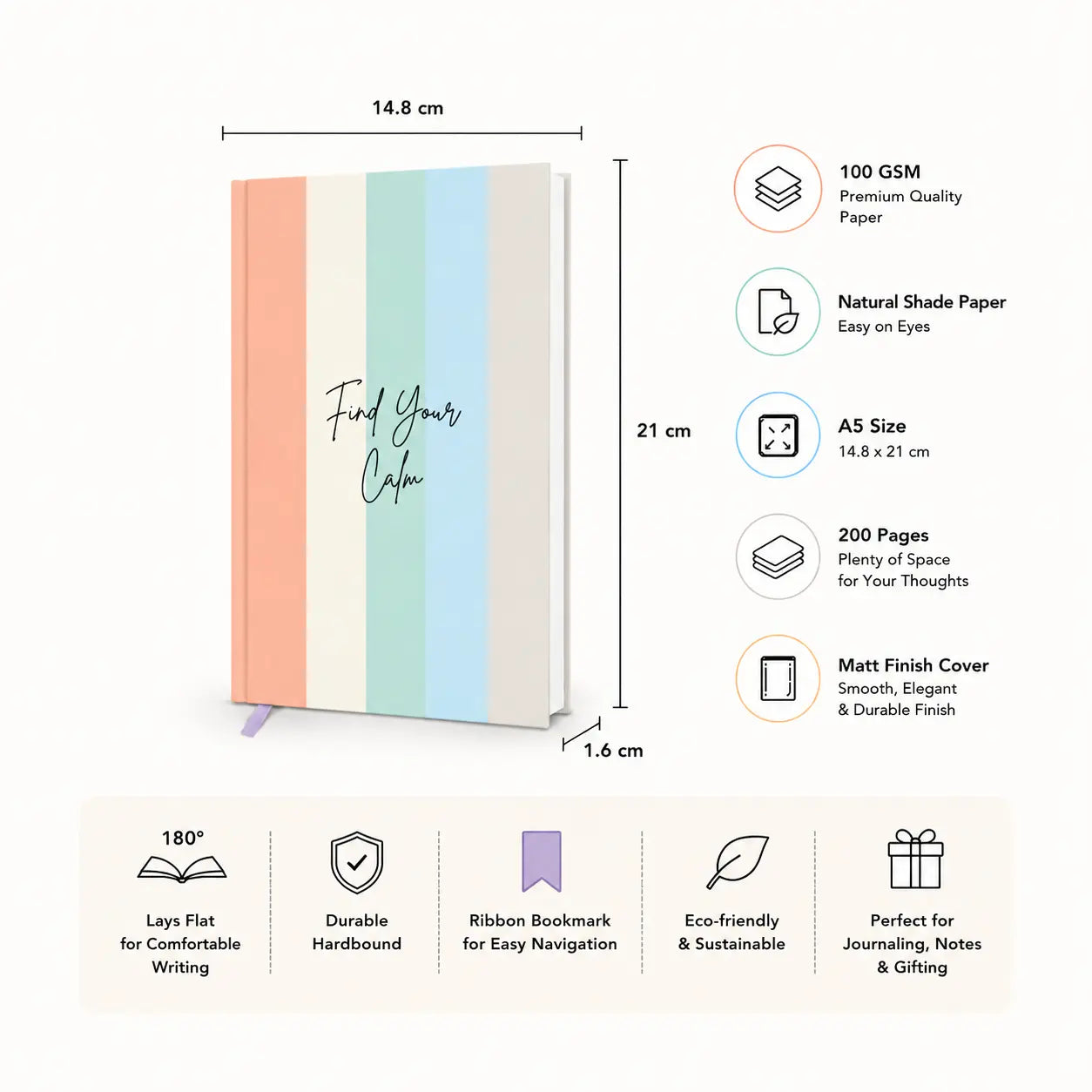 Hardbound Notebook - Plain/Unruled - Find Your Calm
