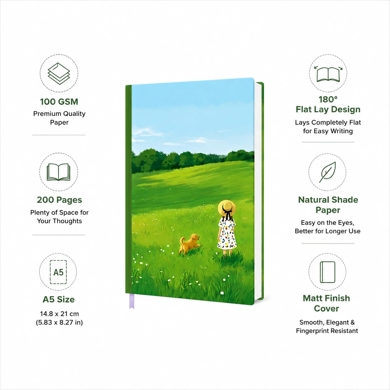 Hardbound Notebook - Plain/Unruled - Meadow