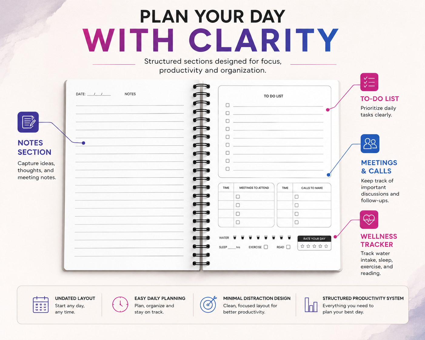 Daily Planner Undated - Blush Pink Edition
