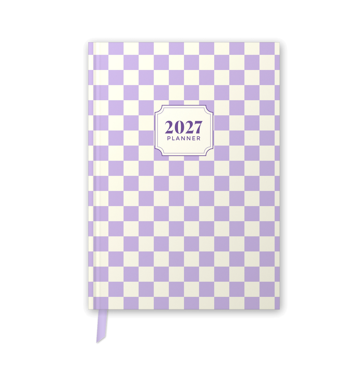 2027 daily planner diary, Lavender Check A5 hardbound cover, front
