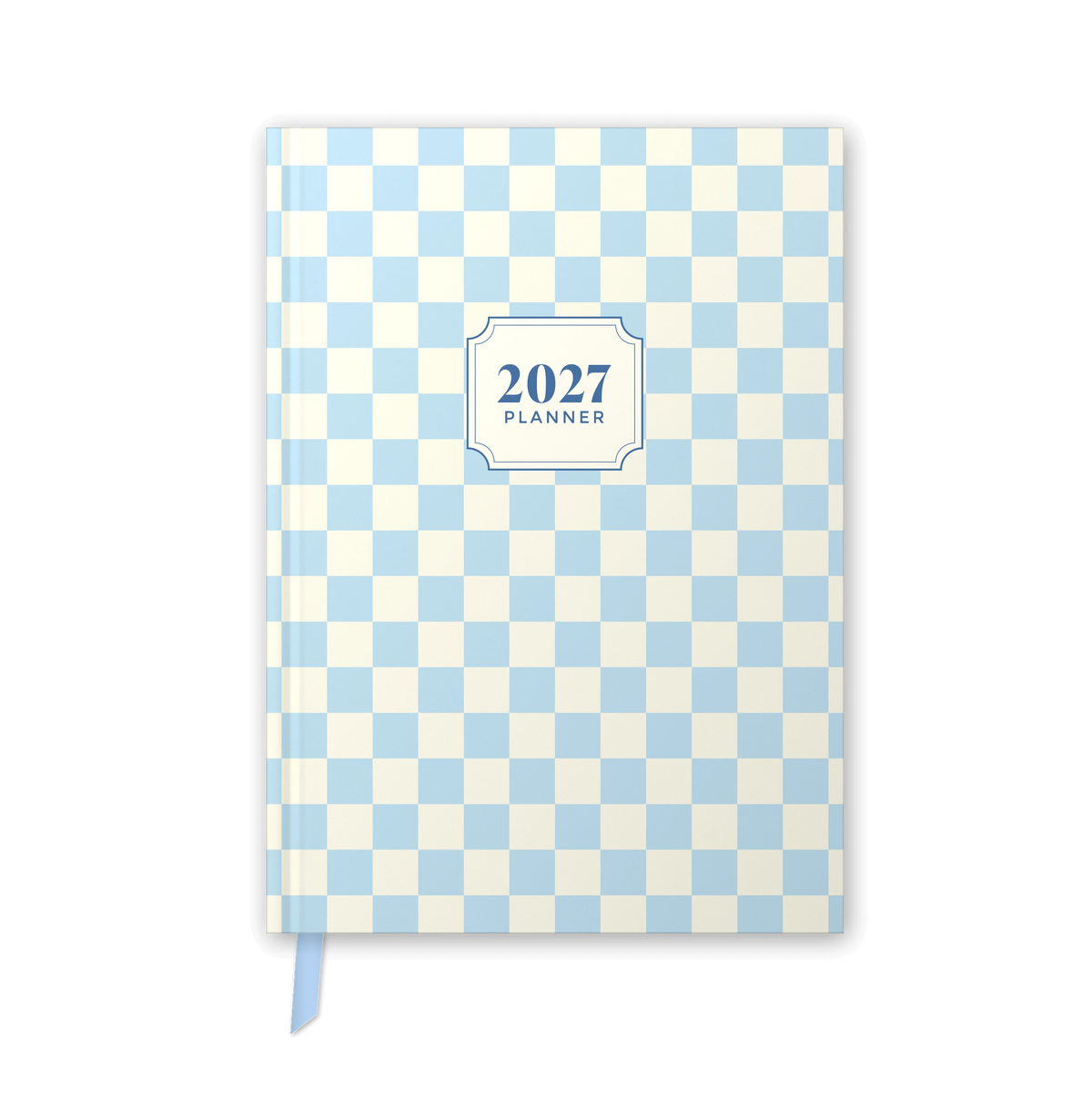 2027 daily planner diary, Powder Blue Check A5 hardbound cover, front
