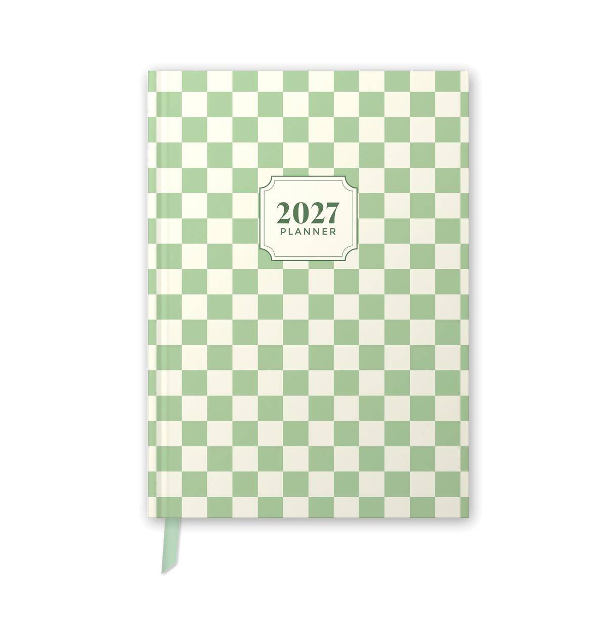 2027 daily planner diary, Sage Green Check A5 hardbound cover, front