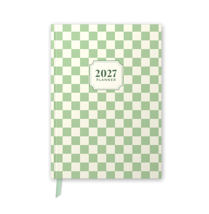 2027 daily planner diary, Sage Green Check A5 hardbound cover, front
