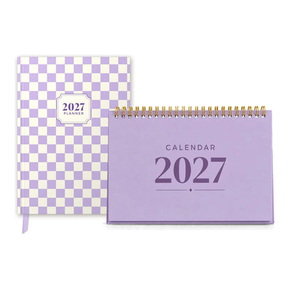2027 planner and desk calendar bundle in Lavender: Lavender Check planner with a Lavender desk calendar