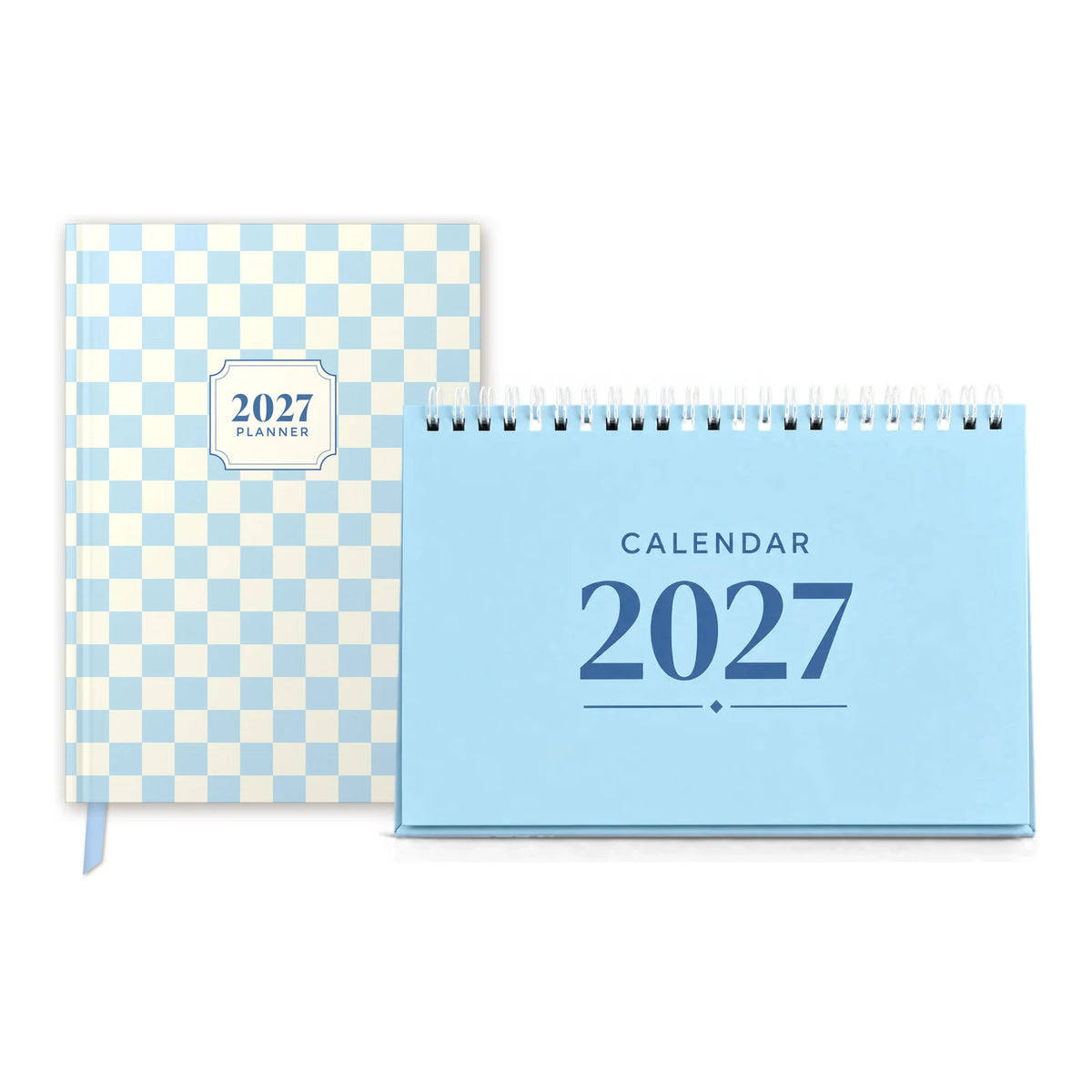 2027 planner and desk calendar bundle in Powder Blue: Powder Blue Check planner with a Powder Blue desk calendar