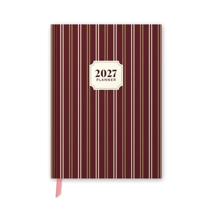 2027 daily planner diary, Red Stripe A5 hardbound cover, front