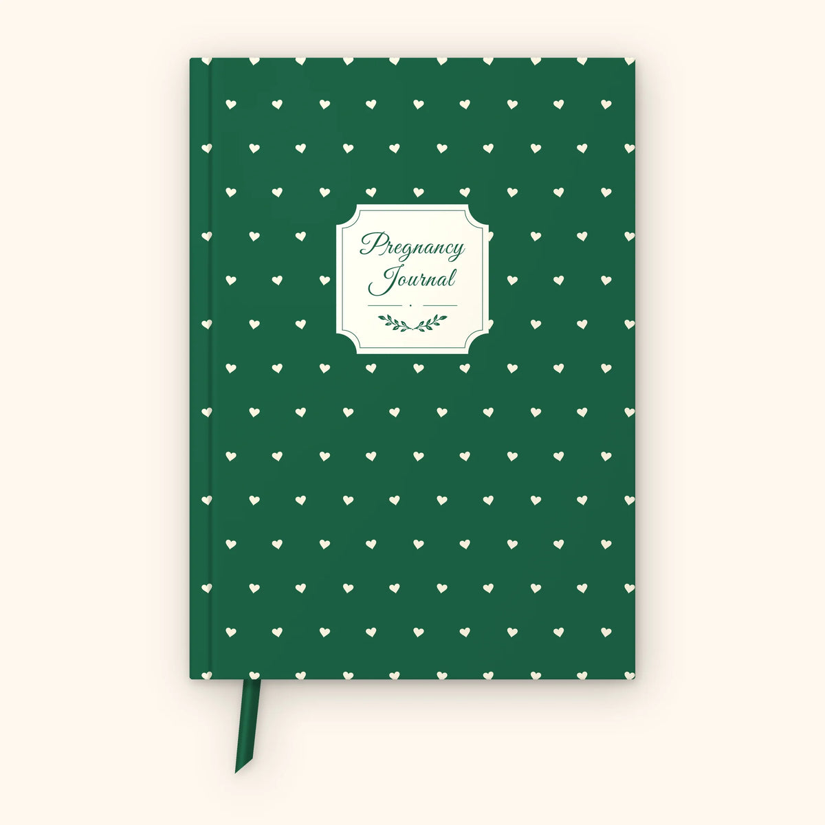 Pregnancy journal, Bottle Green cover with cream hearts, front