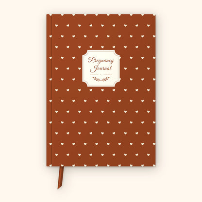 Pregnancy journal, Copper Brown cover with cream hearts, front