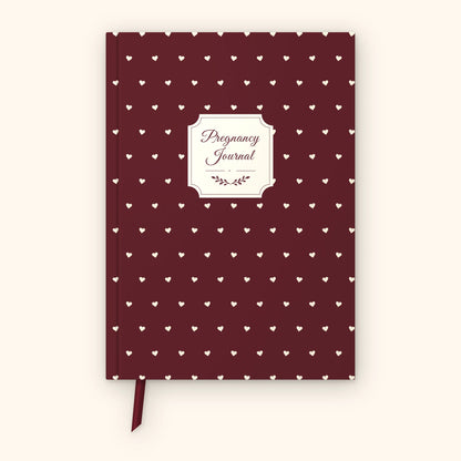 Pregnancy journal, Maroon cover with cream hearts, front