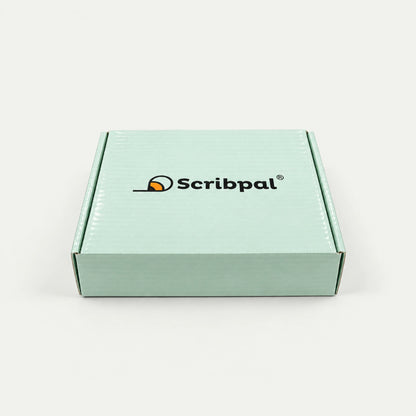 Scribpal gift box packaging in mint green, closed