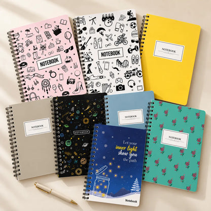 All eight A5 spiral notebook cover designs together