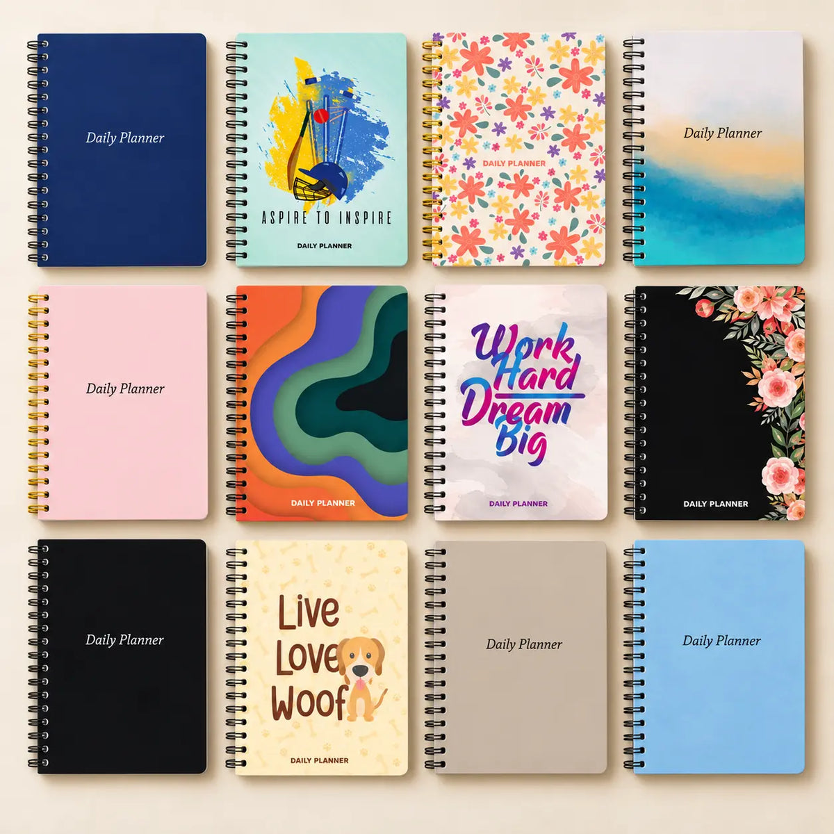All twelve undated daily planner cover designs together