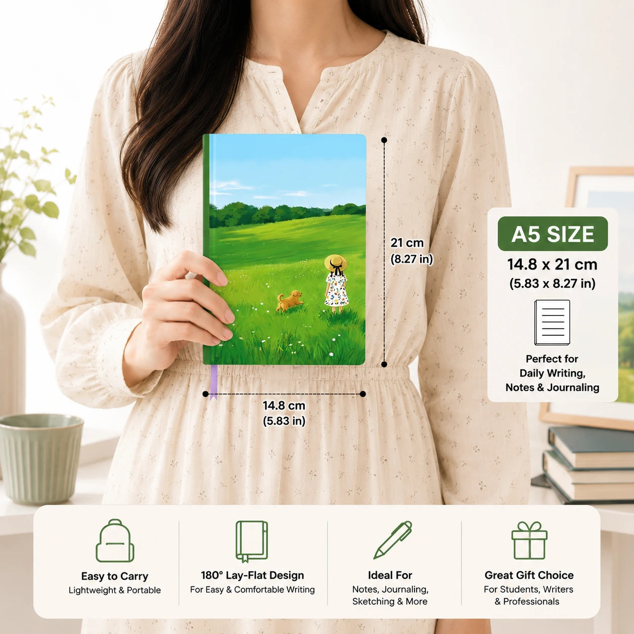 Hardbound Notebook - Plain/Unruled - Meadow